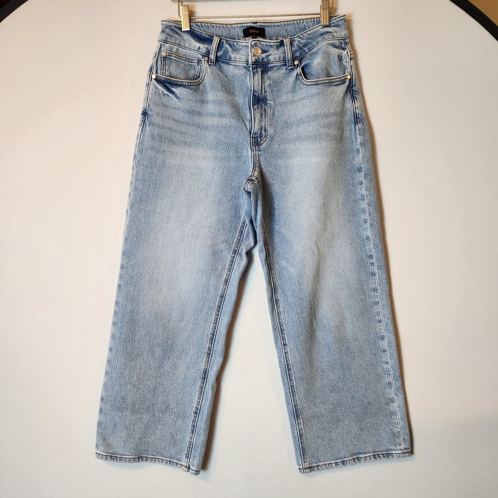 Quince High Rise Comfort Stretch Cropped Wide Leg Denim Jean 31 Organic Cotton